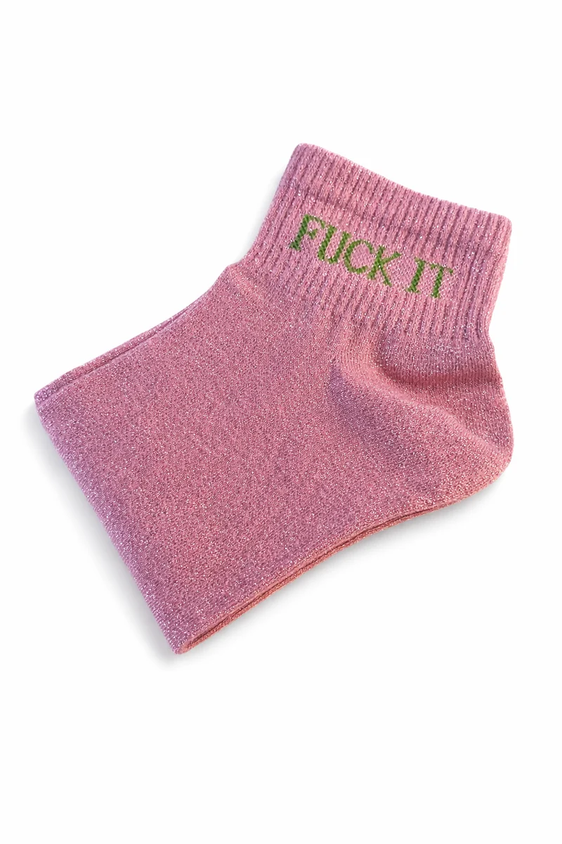 FUCK IT Damensocken rosa mit Glitzer Gr. 36-42
